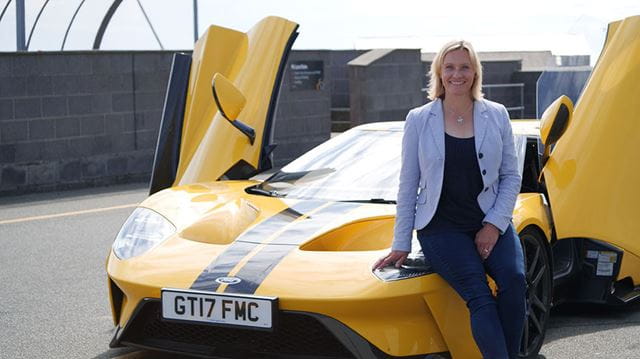 Vicki Butler-Henderson on the Fifth Gear TV show with a Ford GT